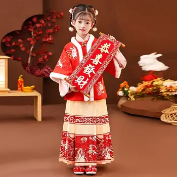 Китайская Новогодняя Одежда 2023, Одежда для девочек, Костюмы Тан, Детское платье Ханфу, Традиционные костюмы для народных танцев для девочек, Одежда