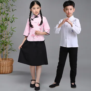 Китайский костюм-туника Для мальчиков и девочек, детское китайское традиционное платье Hanfu, одежда для кунг-фу