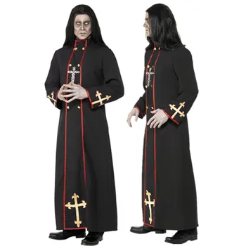 Косплей на Хэллоуин, Средневековый костюм католического священника, Карнавальный мужской Костюм Ужасного Пастора,Монаха, Волшебника, необычное праздничное платье