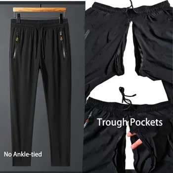 Летние Весенние мужские брюки с невидимой молнией и открытой промежностью, спортивные повседневные черные шаровары размера Плюс