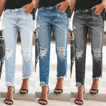 Летние новые потертые брюки в джинсовом стиле 2023, женские повседневные брюки с высокой талией