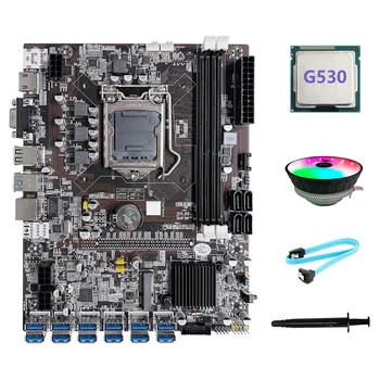Материнская плата для Майнинга B75 ETH 12 PCIE к USB LGA1155 Материнская плата с процессором G530 + Охлаждающий вентилятор RGB + Термопаста + Кабель SATA