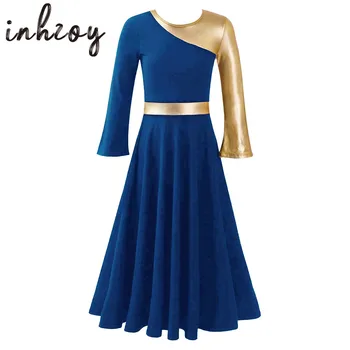 Металлическое платье для Литургического Восхваления Для девочек, Танцевальная одежда для церковных Вечеринок Золотого цвета