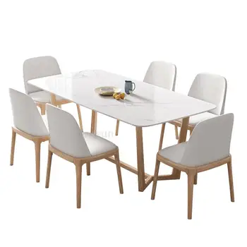 Минималистичный кухонный обеденный стол Американской роскоши из массива дерева, Простой каменный прямоугольный стол, стул, Комбинация мебели Comedor