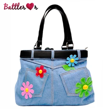 Модная джинсовая сумка через плечо с яркими цветами для женщин, Винтажные синие кошельки и сумочки, повседневные сумки для девочек, Дизайнерская сумка-мессенджер