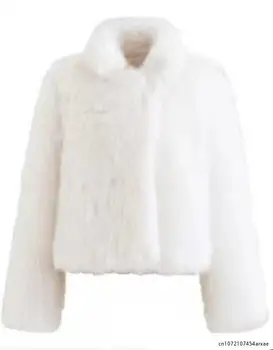 Модное Женское пальто из искусственного меха, женская зимняя толстая теплая Пушистая куртка со стоячим воротником, Верхняя одежда из искусственного меха