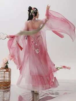 Модное женское ретро-розовое платье Принцессы в традиционном китайском стиле Hanfu, костюм для ролевых игр, праздничное платье