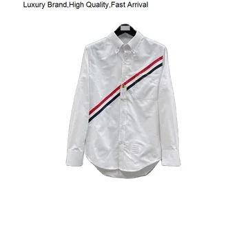 Модные брендовые мужские рубашки из чистого хлопка, Роскошные трендовые модели в диагональную полоску, Повседневная женская рубашка в деловом стиле с длинными рукавами