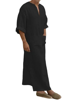 Мужская льняная рубашка Jemeigar на пуговицах с нагрудным карманом и закатанными рукавами, легкая повседневная пляжная одежда