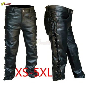 Мужские кожаные брюки в стиле локомотив в средневековом стиле панк для мужчин, модная зимняя мужская одежда Pantalon Homme, черные брюки