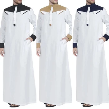 Мужские мусульманские халаты Абайя, Ближневосточные мужские Длинные халаты в арабском стиле с круглым вырезом, Длинные халаты в тон, Повседневные мужские халаты в Дубае