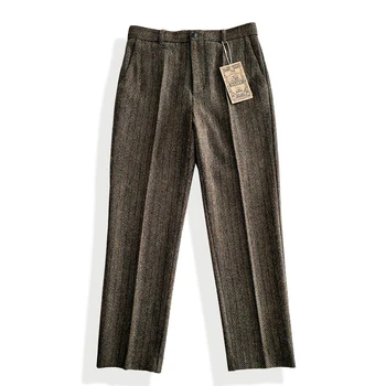 Мужские твидовые брюки Прямые со средней талией в деловом стиле, винтажные брюки