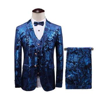 Мужской костюм, мужской костюм-тройка (куртка + брюки + жилет), весенне-осенний новый синий приталенный костюм, мужское платье для банкета и вечеринки