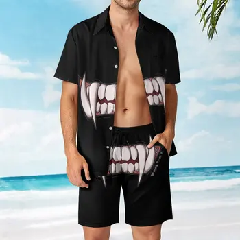 Мужской пляжный костюм с клыками монстра-вампира, графический винтажный брючный костюм из 2 предметов, высокое качество, Размер Eur