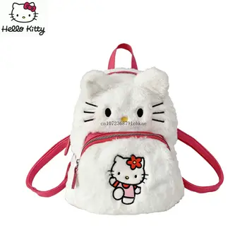 Мультяшный Милый Плюшевый Рюкзак Sanrio Hello Kitty, Школьный Рюкзак, Студенческая сумка Hellokitty, Сумка с Помпонами, сумки для рюкзаков hello kitty