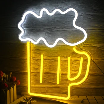 Неоновая вывеска в форме пива WanXing Led Neon Light Декоративные светильники Настенный декор для ресторана Бара Неоновая вывеска для гамбургеров с картошкой фри и помидорами