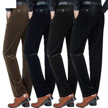 Новое Поступление, зимние эластичные вельветовые толстые длинные брюки с высокой талией для пожилых Мужчин, Свободные повседневные хлопчатобумажные брюки большого Размера, Размер 29-40 42