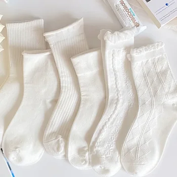 Новые белые носки, женские Весенне-осенние милые кружева в цилиндре