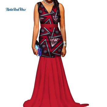 Новые женские платья с восковым принтом в африканском стиле от Bazin Riche, платье Русалки без рукавов с V-образным вырезом, Vestidos, женская африканская одежда WY514
