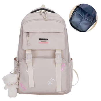 Новый повседневный школьный рюкзак, водонепроницаемый холщовый портфель для школы, однотонные пеналы, рюкзак большой емкости для девочек M135