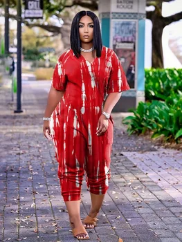Осенняя африканская одежда для женщин, Африканский Плюс Размер, Короткий рукав с V-образным вырезом, полиэстер, Черный, Красный, Оранжевый Комбинезон, Комбинезоны для женщин