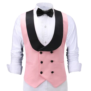 Повседневная мужская розовая жилетка для официанта, Приталенный Двубортный блейзер для выпускного вечера, костюмы цвета Шампанского, жилет для шаферов на свадьбу