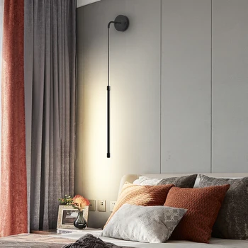 Прикроватная люстра Современная минималистичная прикроватная тумбочка для спальни отеля, длинный настенный светильник, Скандинавский фон для гостиной, подвесная линейная лампа
