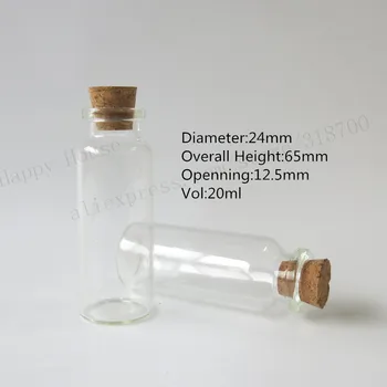 прозрачная стеклянная бутылка 100 x 20 мл с деревянной пробкой, Стеклянная бутылка с пробкой 20 куб. см, 24*65*12.5 мм Пустой Стеклянный контейнер с пробкой