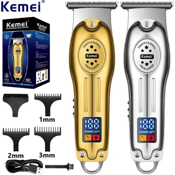 Профессиональный Триммер для волос Kemei, Беспроводные Перезаряжаемые Ножницы, Электрический набор для стрижки волос, Бритва для Бороды с ЖК-дисплеем для мужчин