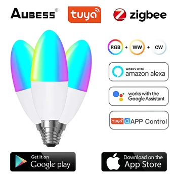 Прочная Умная лампа Tuya Zigbee 3.0 с Низким Энергопотреблением Работает С Alexa Google Assistant Лампа Регулируемая Светодиодная лампа-Свеча E14