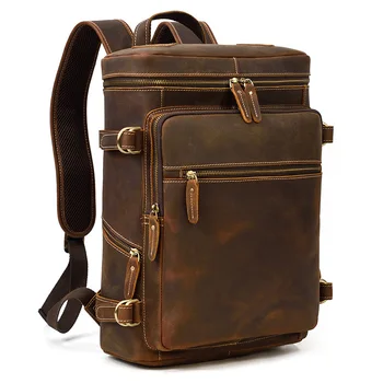 Ретро Мужской кожаный рюкзак Crazy Horse, Кожаный рюкзак Большой емкости, студенческий школьный рюкзак для путешествий на открытом воздухе, сумка для ноутбука