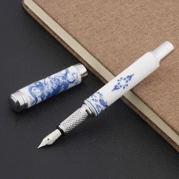 роскошная качественная синяя и белая фарфоровая авторучка с драконом, рисунок 0,7 мм, чернильная ручка с наконечником, Канцелярские принадлежности для студентов, офисные принадлежности, новый