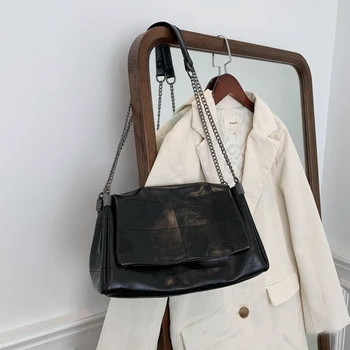 Роскошные сумки, Женская дизайнерская винтажная черная сумка, Новые сумки-мессенджеры на цепочке, мягкая сумка через плечо с клапаном, кошелек