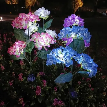 Светодиодные Солнечные светильники с цветами гортензии и розы, уличные садовые газонные лампы для внутреннего дворика, украшение сада на лужайке, наружное солнечное освещение