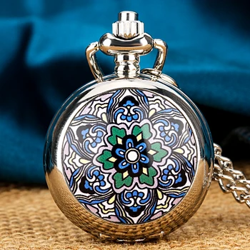 Серебряные элегантные кварцевые часы-ожерелье с цветочным узором для леди, крошечная изысканная цепочка с подвеской, карманные часы для девочек