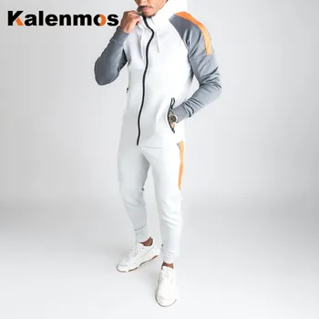 Спортивный костюм для мужчин, флисовый комплект для бега трусцой в готическом стиле, весенний костюм с капюшоном в стиле панк с длинным рукавом, осенние спортивные штаны, готический спортивный комплект из двух предметов