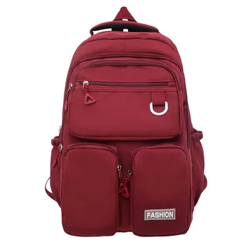 Студенческий школьный рюкзак, однотонный рюкзак для студентов колледжа, Большой емкости, водонепроницаемый нейлоновый, с несколькими карманами для девочек-подростков, мальчиков