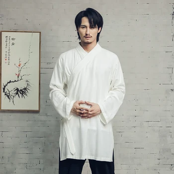 Улучшенная рубашка в китайском стиле Молодежный мужской костюм Hanfu Tang, Льняной топ в стиле Ретро, Длинный кардиган, Жакет, Топ В традиционном стиле, Длинный