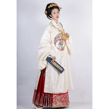 Халат с круглым воротником из 3 цветов Династии Мин, Изысканный атлас с рисунком кролика, современное пальто Hanfu, китайская традиционная одежда для женщин
