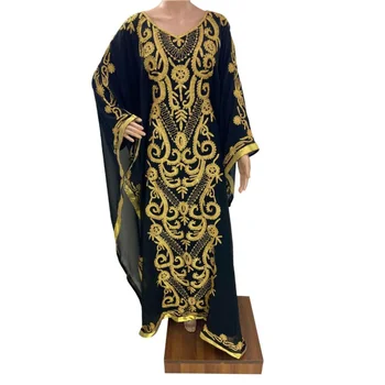 Черное Длинное платье из Жоржета, Марокко, Дубай, Фараша, Европейский и американский модный Тренд