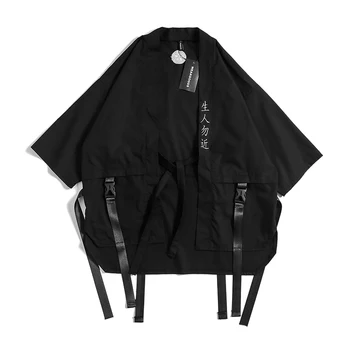 Японское Кимоно, мужская черная рубашка, одежда в традиционном китайском стиле, ретро-куртка Hanfu, Кардиган для мужчин, Мужская Свободная куртка