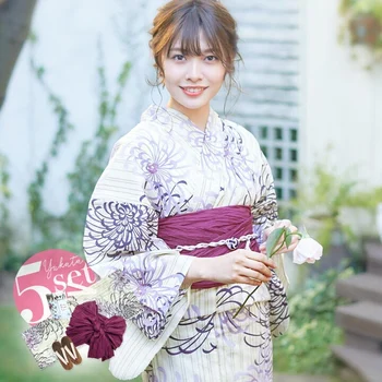 Японское Кимоно Юката Женская Хлопчатобумажная Ткань в традиционном Стиле, Японская Дорожная ткань для Фото, Свободный Размер, Фиолетовый