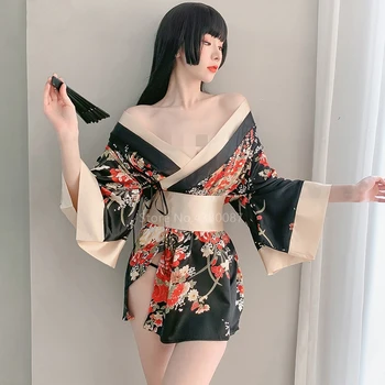 Японское Платье-кимоно для Женщин, Кардиган, Сексуальный Цветочный Принт, Юката, Азиатское Оби, Пижамы, Традиционный Халат Гейши, Винтажная Одежда